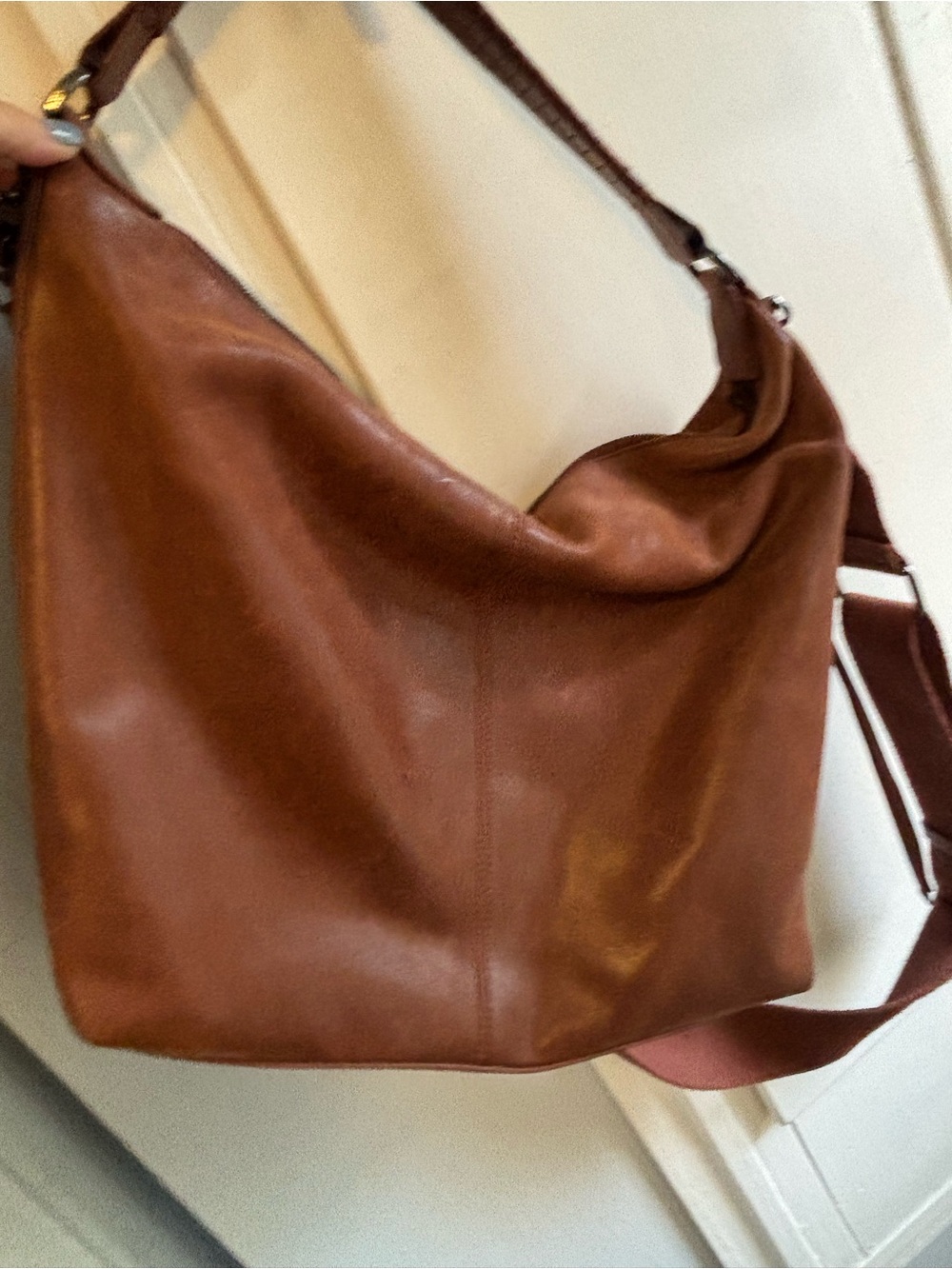 Botkier Brown Leather Zip-Top hobo bag with Crossbody Strap & Patterned Interior - Picture 3 of 9